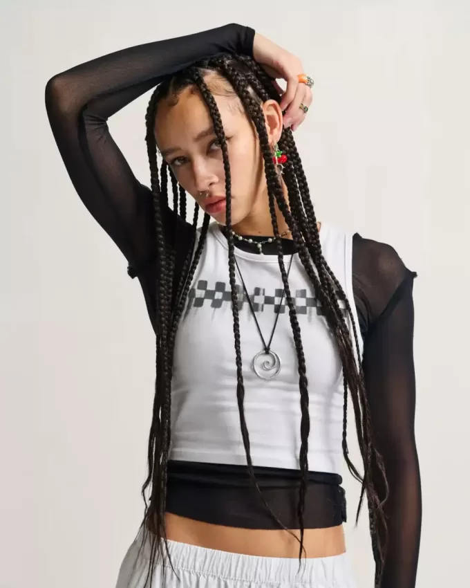 Canotta corta aderente a scacchiera Canotta corta aderente a scacchiera