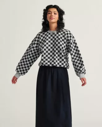 Felpa girocollo retrò a scacchi