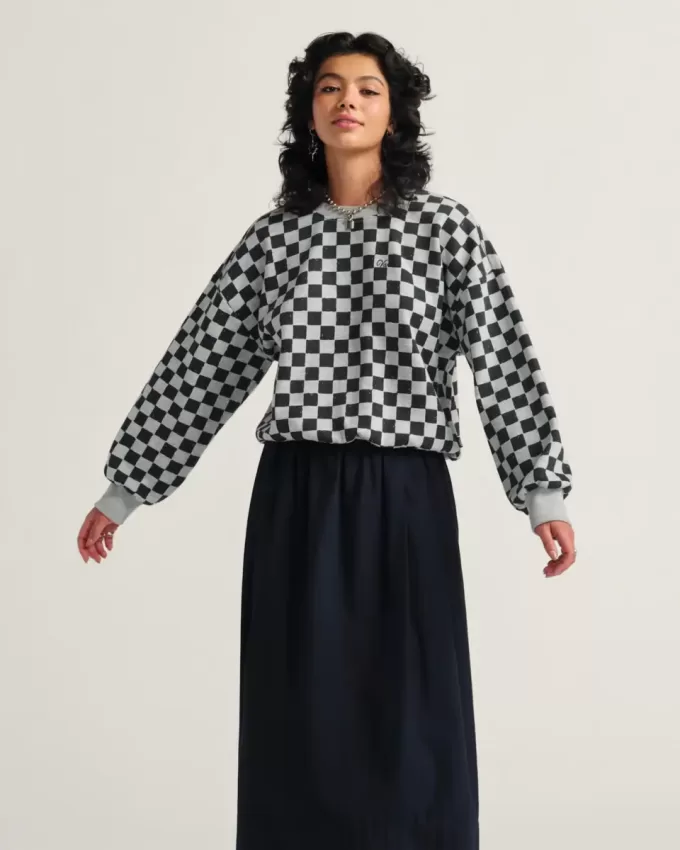 Felpa girocollo retrò a scacchi