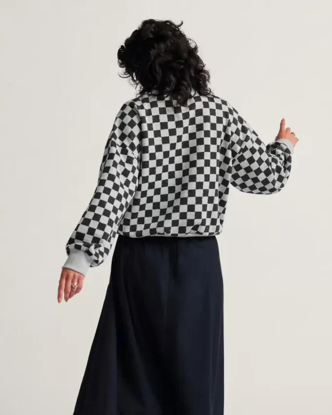 Felpa girocollo retrò a scacchi