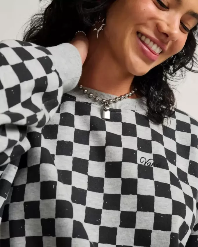 Felpa girocollo retrò a scacchi