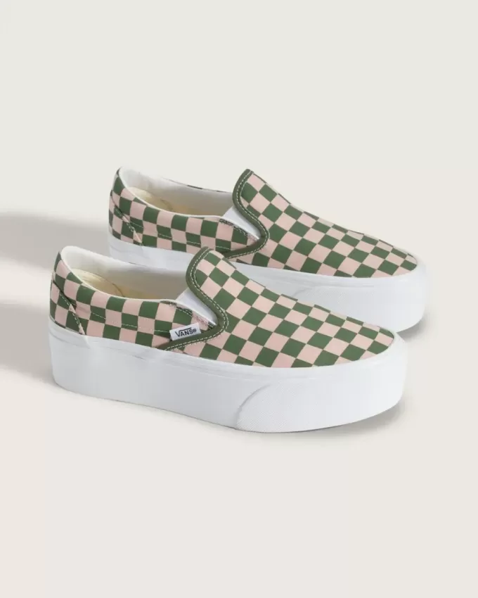 Scarpa classica slip-on con plateau e motivo a scacchi