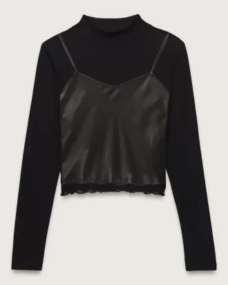 Top a maniche lunghe in raso a rete