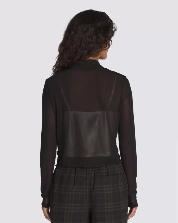 Top a maniche lunghe in raso a rete